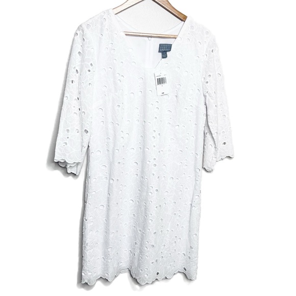 New with Tags Rabbit Rabbit Rabbit Women White Lace 3/4 Sleeve V-Neck Mini Dress - Picture 2 of 16